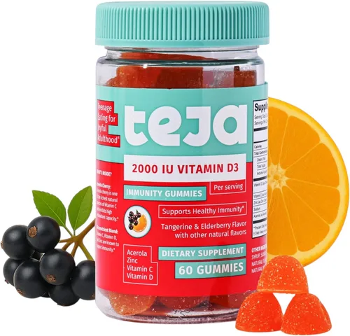 Miniatura 8 de TEJA Gomitas de apoyo inmunológico para adolescentes con vitamina D, VIT C, zinc y acerola. Suplemento bajo en azúcar, multivitamínico de inmunidad