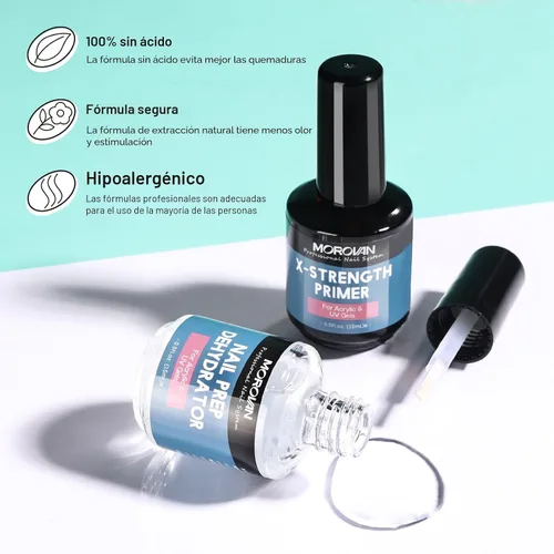 Miniatura 6 de Morovan Preparación de uñas deshidrata e imprimación X-strong, sin quemaduras y deshidratador de uñas no ácido para polvo acrílico, secado rápido