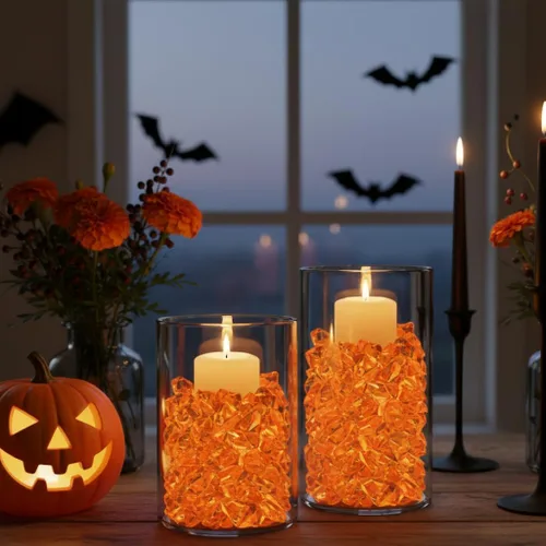 Miniatura 6 de PMLAND 180 piedras de hielo acrílicas naranjas – Gemas de hielo falsas trituradas, piedras de cristal decorativas para relleno de jarrón, mesa