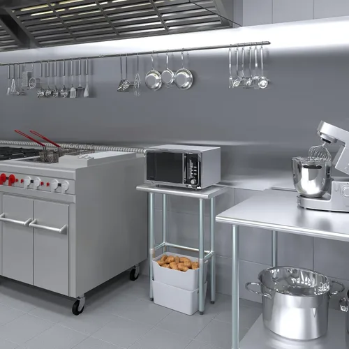 Miniatura 5 de AmGood Mesa de trabajo de acero inoxidable de base abierta de 14 pulgadas x 24 pulgadas Residencial y comercial Preparación de alimentos