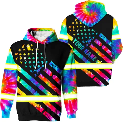 Miniatura 10 de Sudadera con Capucha de Alta Visibilidad con Bandera de EE.UU. de Color Personalizado para Hombres y Mujeres con Cintas Reflectantes, Ropa