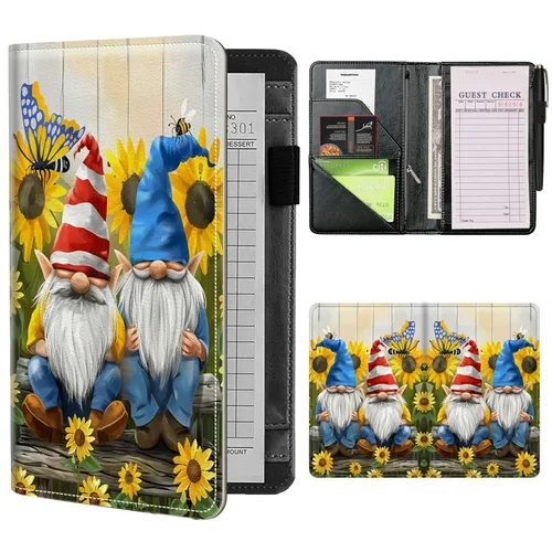 Miniatura 15 de Libros de mesero para camarera con bolsillo con cremallera, lindo esqueleto de baile, almohadillas de cuero para servidor, organizador de meseros
