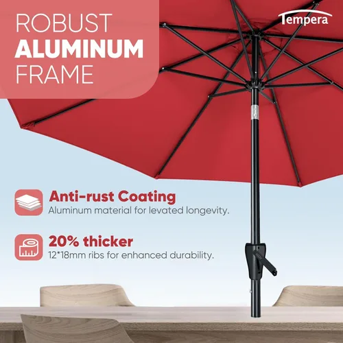 Miniatura 4 de Tempera Patio Market - Sombrilla de mesa para exteriores con botón de inclinación y manivela, sombrilla grande con poste resistente y toldo Rojo