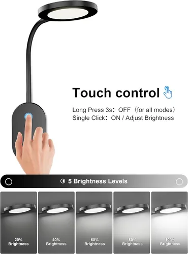 Miniatura 4 de Deeloop Luz de Lectura Montada en Pared LED para Cama, Luz de Libro para Pared, Lámpara de Mesita de Noche con Salida USB, Temporizador de Apagado