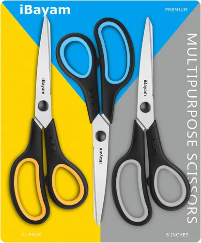 Miniatura 7 de Tijeras multipropósito iBayam de 8 pulgadas, paquete de 3 unidades de alta resistencia, 2.5mm de grosor, hoja ultra afilada con mangos de agarre