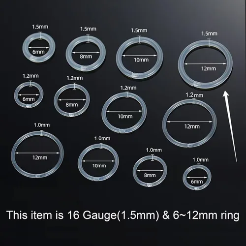 Miniatura 2 de Retenedores de oreja de plástico unisex antialérgicos, anillos de nariz transparentes de calibre 20-16, con hebilla, cómodos e hipoalergénicos