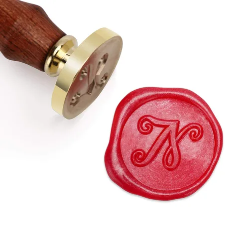 Miniatura 15 de Sello de cera Mceal, sello de latón con mango de madera, sello grande de 30 mm, letra H caligráfica