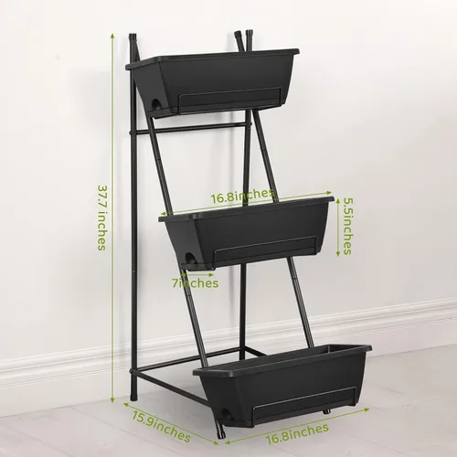 Miniatura 2 de Cama de jardín elevada vertical de 3 niveles, soporte de macetas de jardín elevadas, caja de maceta de jardín vertical con agujeros de drenaje