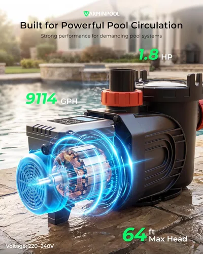 Miniatura 6 de Bomba de piscina de velocidad variable de 1.8 HP para piscinas elevadas e interiores, hasta 9114 GPH, bomba de piscina inversora de 220 V con motor