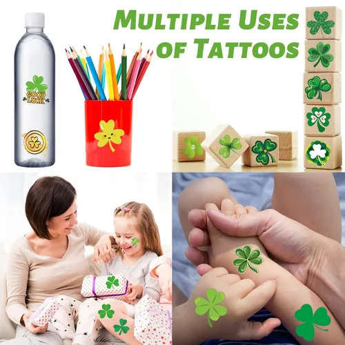 Miniatura 4 de 240 tatuajes temporales de trébol para niños, calcomanías de seguridad impermeables a granel, juguetes de tatuaje temporales para niños, la mejor