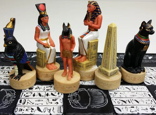 Miniatura 4 de HPL - Juego de ajedrez egipcio de 16 pulgadas con jeroglíficos blancos y negros