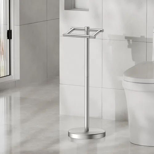 Miniatura 25 de FORIOUS Soporte de pared para papel higiénico, soporte de rollo de papel higiénico de doble poste giratorio de acero inoxidable para baño, Blanco