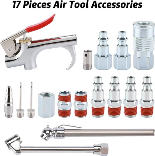 Miniatura 5 de Kit de accesorios para herramientas neumáticas de 18 piezas con manguera de PVC de 3/8 pulgadas x 25 pies, accesorios de conexión rápida NPT de 1/4