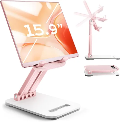 Miniatura 7 de LISEN Soporte para tablet para iPad, plegable, para oficina en casa, accesorios de escritorio, viajes, para iPad, dormitorio, universidad, Rosa
