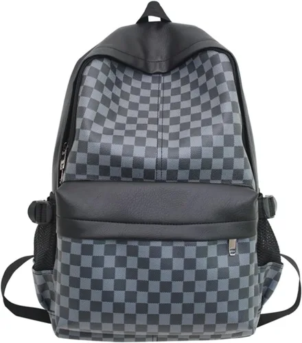 Miniatura 3 de Mochila estética a cuadros para mujeres y hombres, mochila vintage de piel sintética para laptop, Y2K, a cuadros, Alt Emo, casual