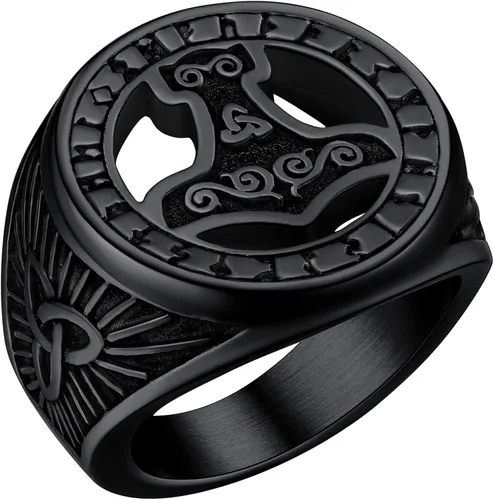 FaithHeart Viking Vegvisir Pirate Compass Anillos, Acero Inoxidable Chapado en Oro de 18K Símbolo nórdico Vintage Joyería Personalizada Personalizada
