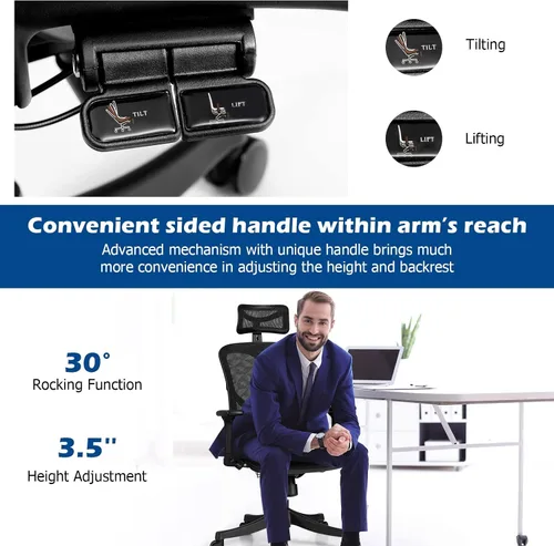 Miniatura 4 de Ergonomic Office Chair, High Back Office Chair with Adjustable Lumbar Support Comfortable Thick Cushion Computer Desk Chair Wide Headrest &