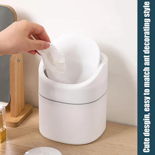 Miniatura 5 de Pequeño cubo de basura de escritorio con tapa, 2 piezas y bolsa de basura 360 piezas