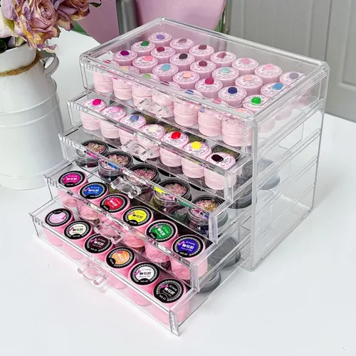 Miniatura 10 de Caja de almacenamiento de 4 niveles para decoración de arte de uñas, organizador acrílico para maquillaje y joyería con cajones, almacenamiento