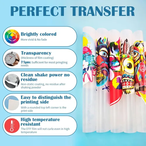 Miniatura 4 de A ANGG Kit de película y polvo de transferencia DTF para impresora DTF y sublimación, 30 hojas A4 película DTF brillante de un lado, polvo DTF