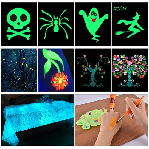 Miniatura 6 de GARYOB - Pintura para rostro y cuerpo que brilla en la oscuridad, luz UV y neón, fluorescente, 0.34 onzas, juego de 6 tubos 6 colores x 0.3 fl oz