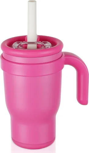 Miniatura 13 de Taza de 14 onzas para niños pequeños con aislamiento al vacío de acero inoxidable con asa, taza a prueba de derrames, pajita a prueba de fugas, taza