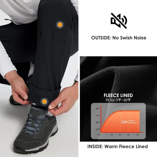 Miniatura 3 de BALEAF Pantalones cargo de senderismo con forro polar para hombre impermeables softshell y bolsillos con cremallera