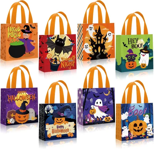 Miniatura 7 de Windyun 48 bolsas no tejidas de Halloween, reutilizables, bolsa de regalo, saco de fantasma, calabaza, fantasma, bolsas multifuncionales con asa