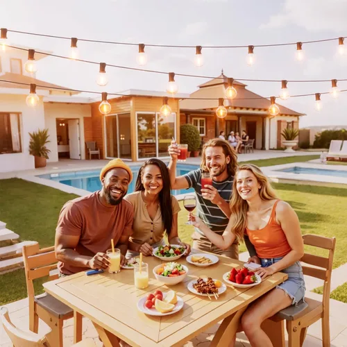 Miniatura 5 de Svater - Cadena de luces para exteriores de 150 pies, luz de patio con 78 bombillas LED irrompibles, luces colgantes de plástico G40 para café