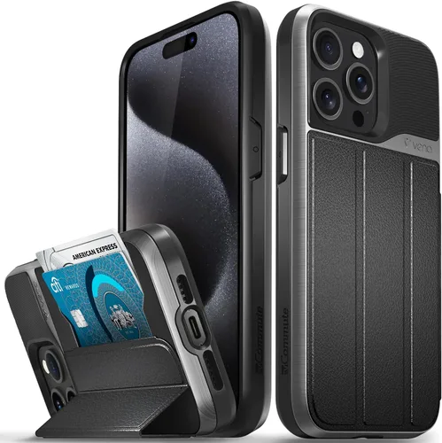 Miniatura 36 de VENA vCommute Funda tipo cartera compatible con Apple iPhone 14 (15.5 cm), funda de cuero con tapa plegable, tarjetero con función de soporte