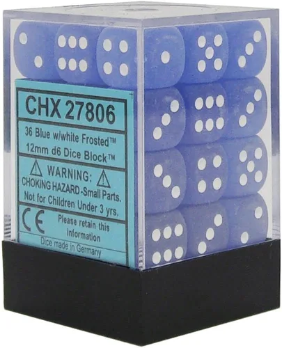 Chessex DND - Juego de dados Chessex D&D de 0.472 pulgadas, juego de dados poliédricos de plástico azul y blanco esmerilado, 36 dados de mazmorras y