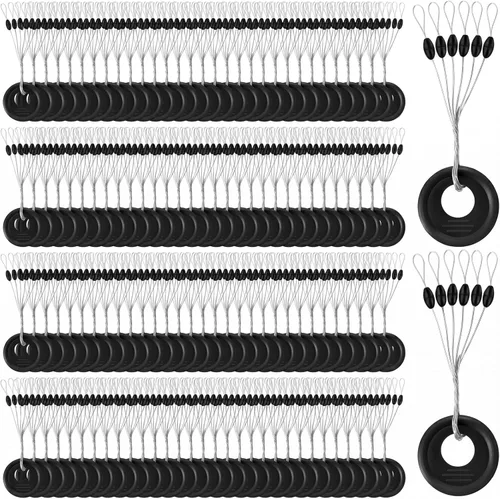 Outus 1200 piezas de pesca Bobber Stopper Pesca Bobber Beads Tope 6 en 1 Negro Flotador Sinker Stops l M S Tamaño Flotador Parada Kit