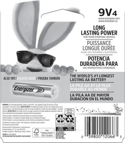 Miniatura 9 de Energizer - Pilas alcalinas MAX 9V, 9 voltios (paquete de 4), el empaque puede variar