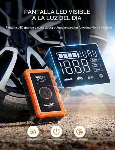 Miniatura 5 de AstroAI - Arrancador portátil S8 con compresor de aire, pico de 1500 A (gasolina hasta 6.0 L y diésel 3.0 L), inflador de 150 PSI con apagado