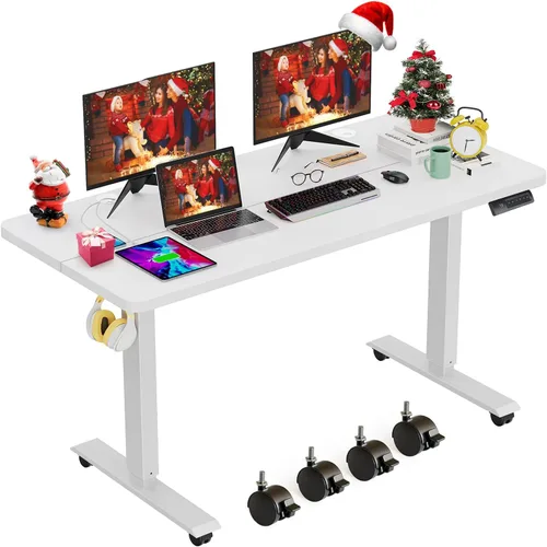 Miniatura 19 de farexon Escritorio eléctrico de pie de altura ajustable, escritorio de pie de 55 x 24 pulgadas con alfombrilla grande para el mouse, ruedas Negro