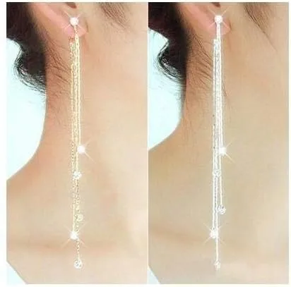Miniatura 6 de XINSHUN Pendientes largos lineales de diamantes de imitación con borlas largas para mujer