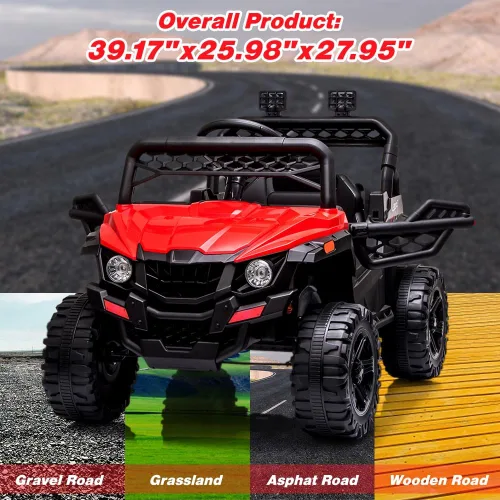 Miniatura 6 de UTV para niños con control remoto, ruedas eléctricas de 12 V para niños, juguetes con suspensión de resorte, FM, luces LED, puerto auxiliar, música