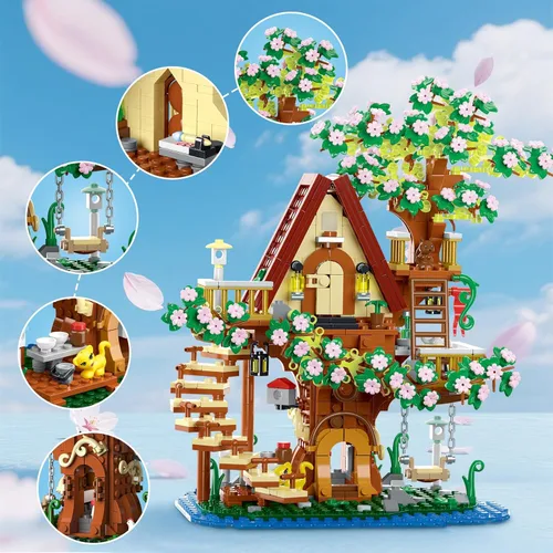 Miniatura 2 de Vziimo Juego de construcción de casa de árbol de cerezo en flor 3 en 1, ideas de casa de árbol de flores para adultos, juguetes coleccionables