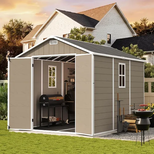 Miniatura 9 de UDPATIO Outdoor Resin Storage Shed 8 x 10 FT, Plastic Storage Shed with Floor Large Outdoors Garden Tool Storage Shed Outside Clearance Shed with