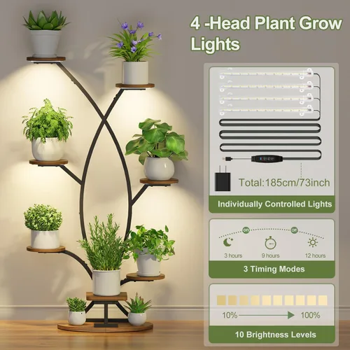 Miniatura 3 de Soporte para plantas de interior con luz de crecimiento, estante esquinero de 8 niveles para plantas de interior, estante de plantas de 57 pulgadas