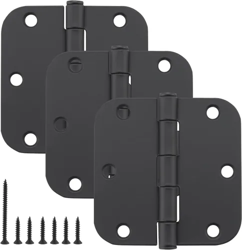 Miniatura 12 de HOME MASTER HARDWARE Paquete de 3 bisagras redondeadas de color negro mate, bisagras de puerta interior de 3.5 pulgadas, esquinas de radio de 1/4
