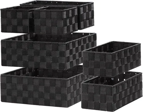 Miniatura 23 de Posprica Caja de almacenamiento tejida, cubo, cesta, contenedor, organizador divisor para cajón, armario, estante, aparador (blanco)