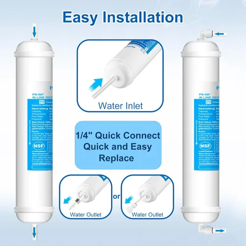 Miniatura 6 de Kit de filtro de agua en línea para refrigerador y máquina de hielo, reemplazo de filtro de carbono de conexión rápida de 1/4 pulgadas para sistema