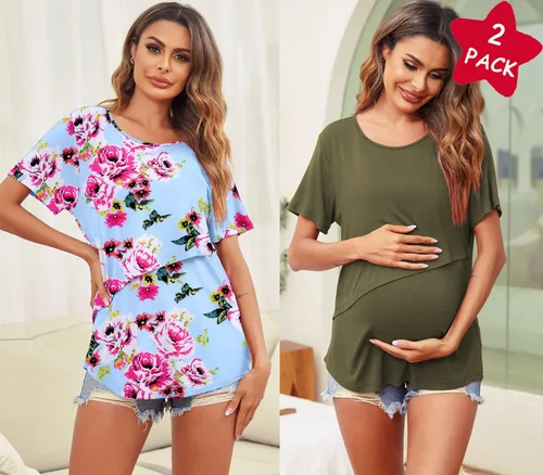 Miniatura 3 de Ekouaer Camisetas de lactancia de manga corta para mujer, de doble capa, tallas S-XXL