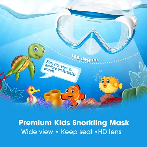 Miniatura 2 de Juego de esnórquel para niños, máscara de buceo para niños, gafas de natación antivaho y equipo de esnórquel seco para niños y niñas de 4 a 14 años