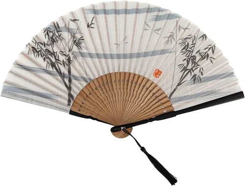 Ventilador de mano plegable para mujer, plegable, chino, japonés, vintage, de mano de seda de bambú, ventilador plegable para sofocos, iglesia, EDM,