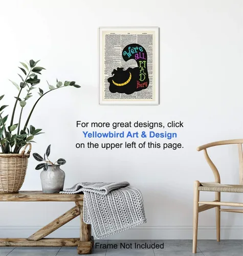 Miniatura 5 de Decoración de pared de gato Cheshire – Arte de pared de gato – Regalo único para los fanáticos de Alicia Wonderland – Póster de fotos de diccionario