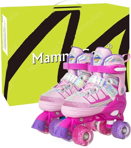 Miniatura 6 de MammyGol Roller Skates for Kids Boys Girls, Adjustable Quad Skates with Light Up Wheels for Toddler Little Kids Ages 6-12, Beginners Outdoor Sports