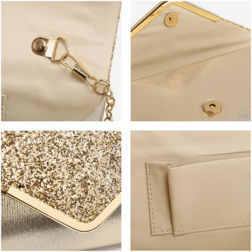Miniatura 6 de Dasein Bolsos de noche para mujer, bolsos de mano formales para bodas, fiestas, bailes, bolsos con correa para el hombro y solapa con purpurina