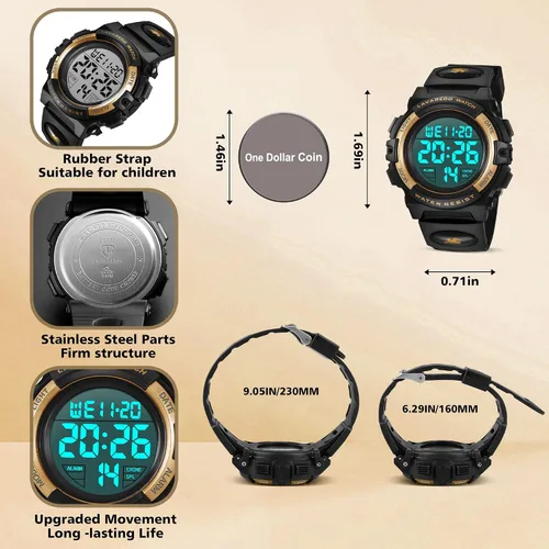 Miniatura 3 de Reloj analógico para niños reloj para niños de 6 a 15 años reloj digital para deportes al aire libre multifuncional con cronógrafo LED 50 M